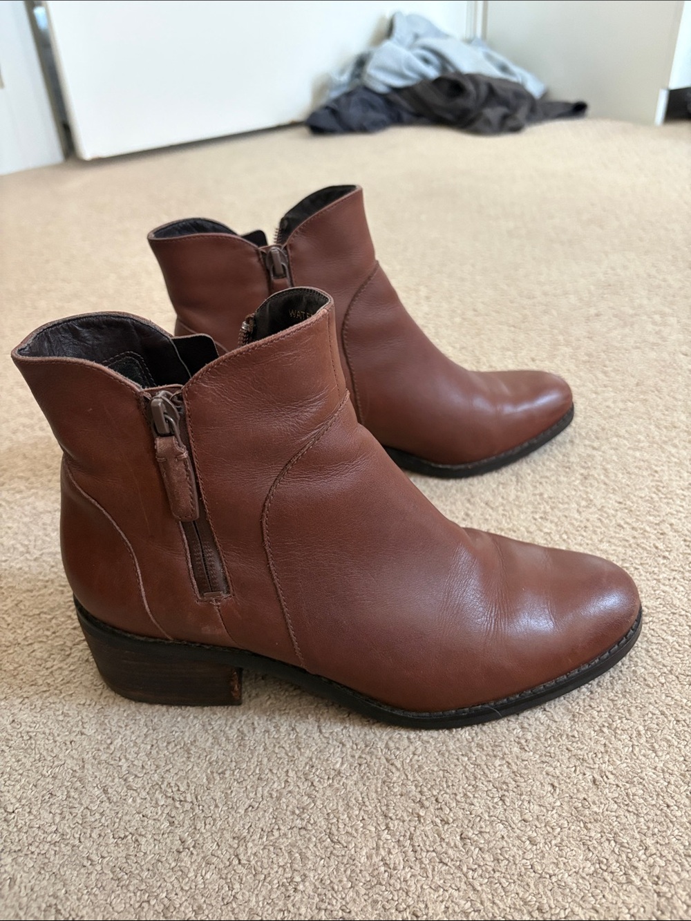 Waterproof Brown Women's Leather Ankle Boots - Classic Side-Zip
